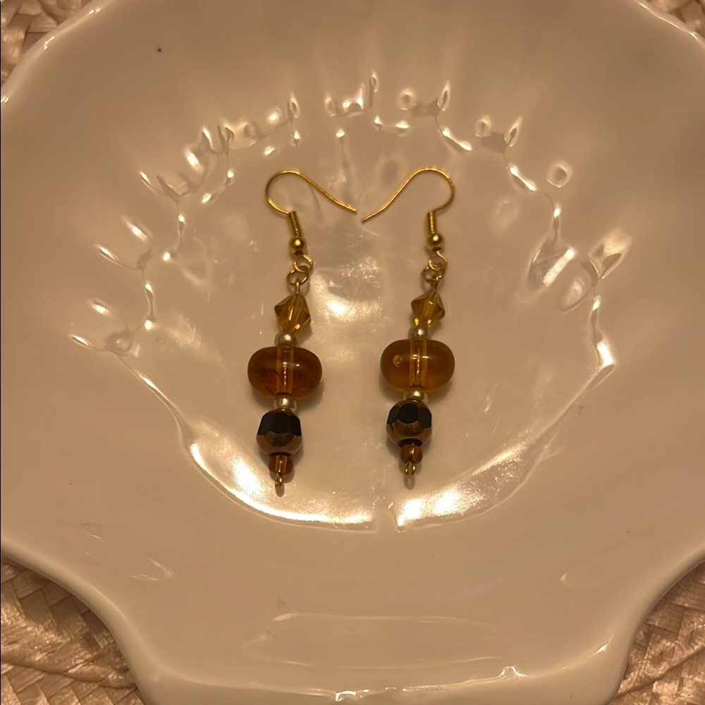 Brown and Gold Dangle Earrings